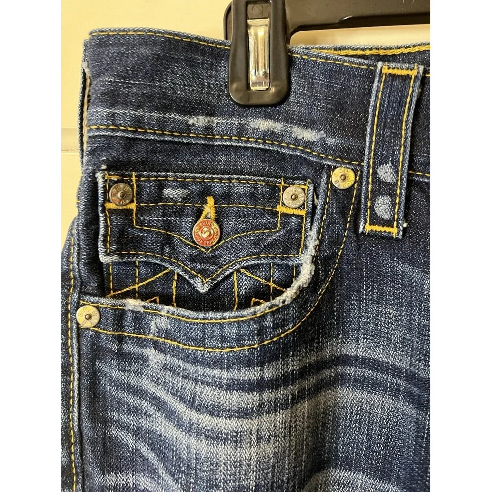 True Religion Jeans Mens 33 Ricky Straight VINTAGE Shallowmaker Skull MAD859F83